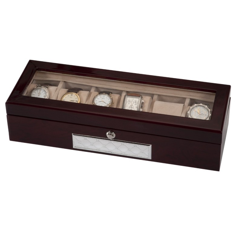 CAJA 6 RELOJES MADERA 35X12X8