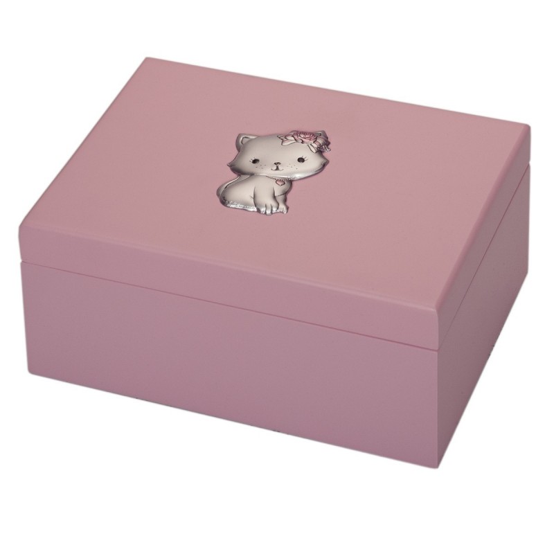 JOYERO ROSA MUSICAL BAILARINA20X13X10 C/GATITO
