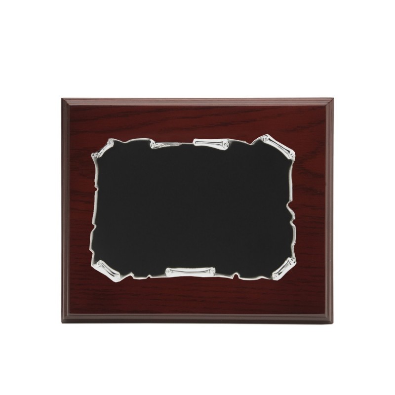 PLACA PLATEADA NEGRA MADERA 23X19 CHAPA 19X13