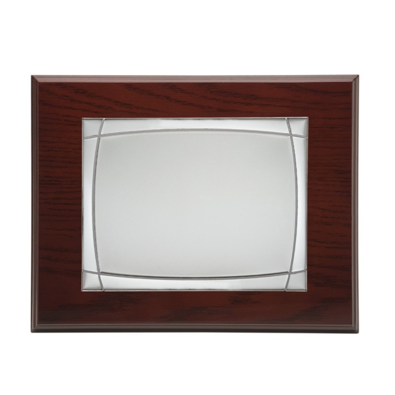 PLACA 23X19 ALUM. PLATEADO 16X12 MADERA LUJO P-0411