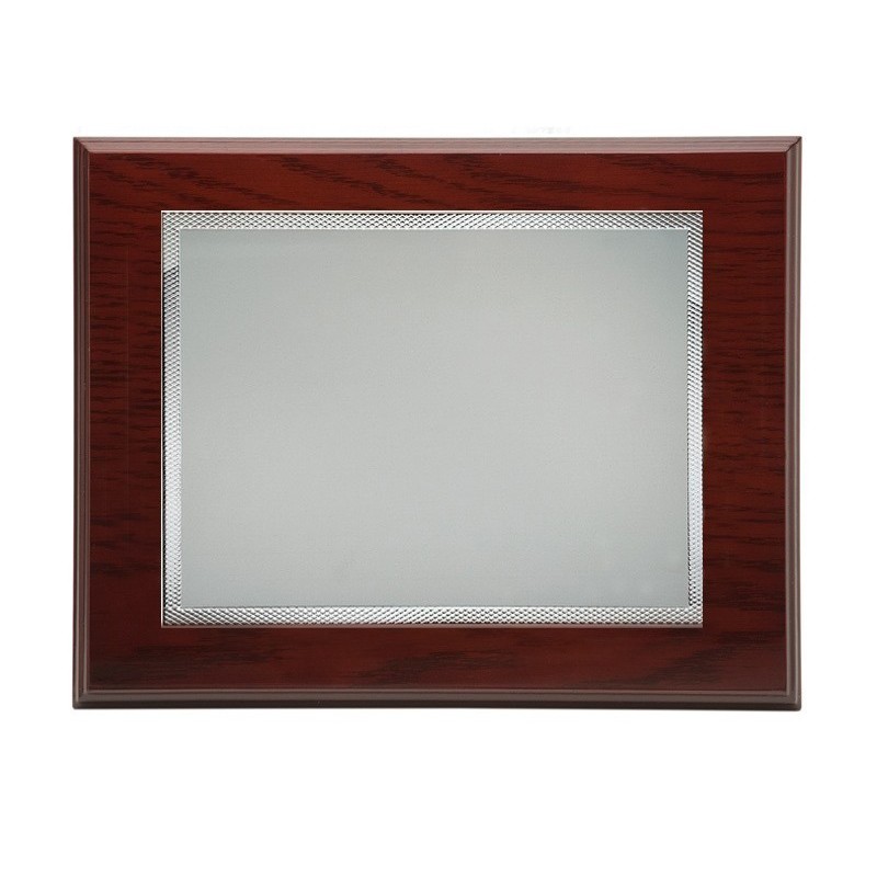 PLACA 23X19 ALUM. PLATEADO 12X16 MADERA LUJO P-0473