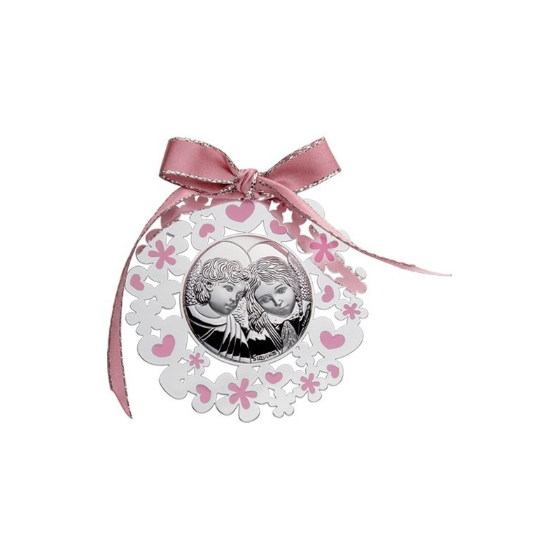 MEDALLON ANGELES ESMALTADO ROSA  6 CMS DIAM.