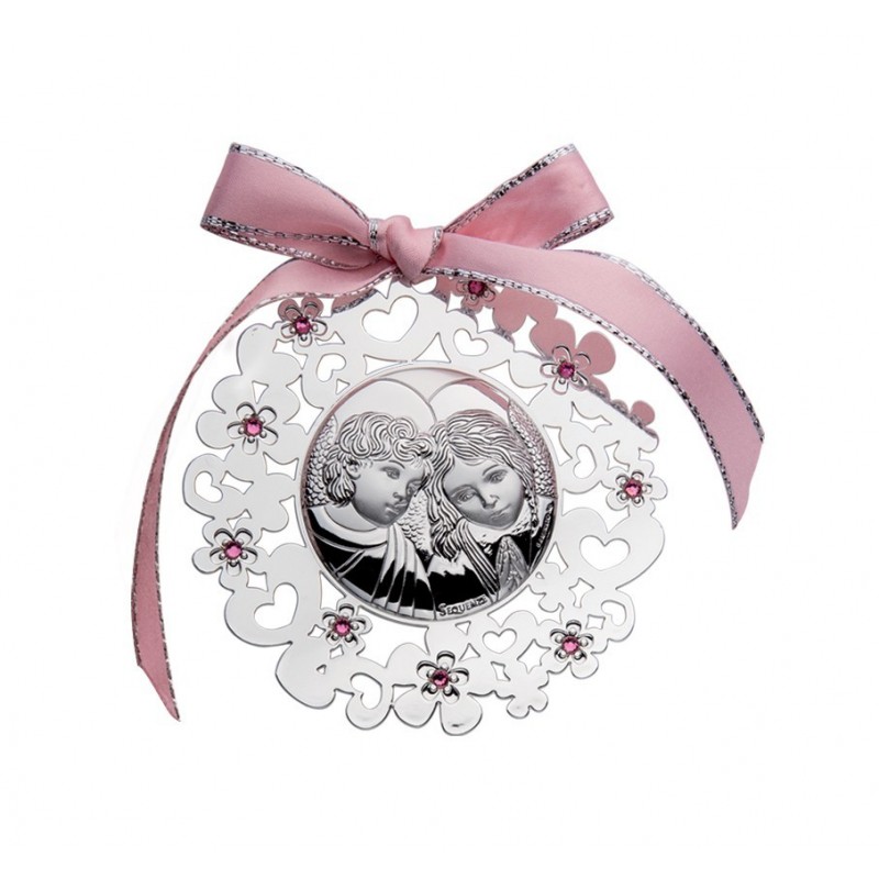 MEDALLON CUNA ANGEL STRASS ROSA
