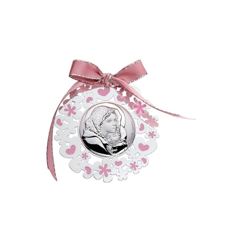 MEDALLON VIRGEN NIÑO ESMALTADO ROSA 6 CMS