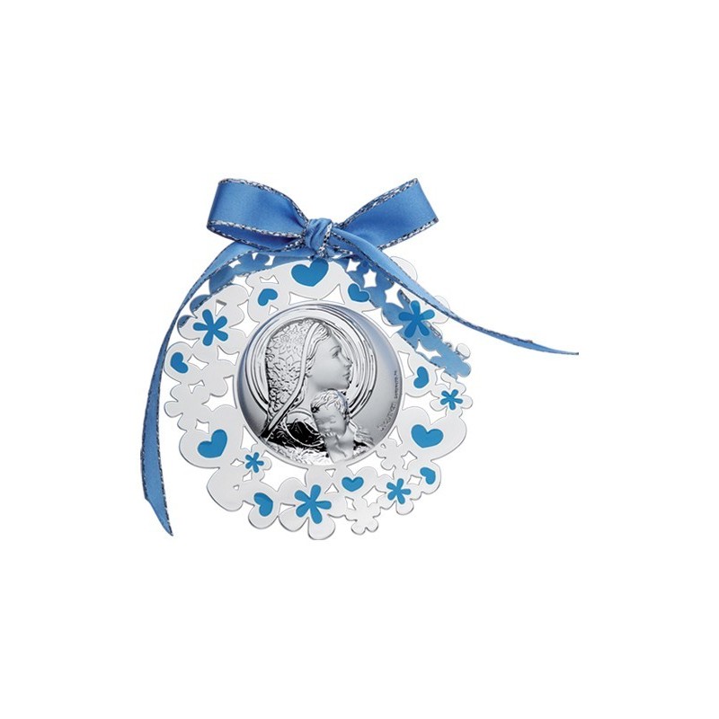 MEDALLON VIRGEN ESMALTADO 6 CMS CELESTE