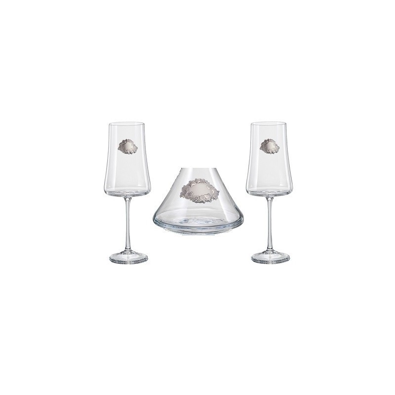 Juego de vino personalizado con decantador decoración plata bilaminada 925