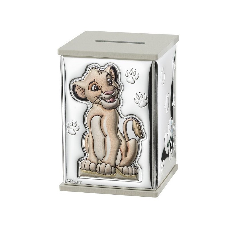 HUCHA REY LEON 8X8X11.5 SIMBA Personalizado en Plata Bilaminada