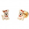 Pendientes para niña, perrita de oro de 18 quilates con esmaltes