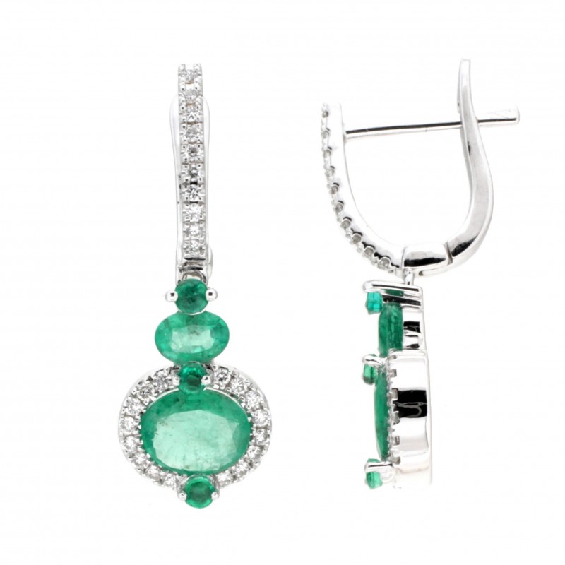 PENDIENTES DIAMANTES ESMERALDAS ORO BLAN
