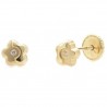 Pendientes flor de oro 18 quilates, con circonita central