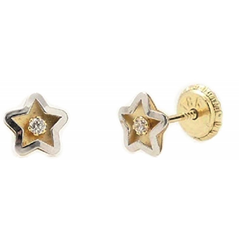 Pendientes en forma de estrella de oro bicolor y circonita