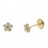 Pendientes pequeños en forma de flor de circonitas montadas en oro