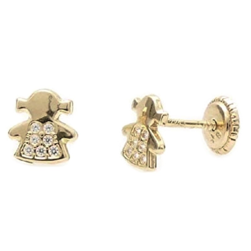 Pendientes de oro en forma de niña con circonitas