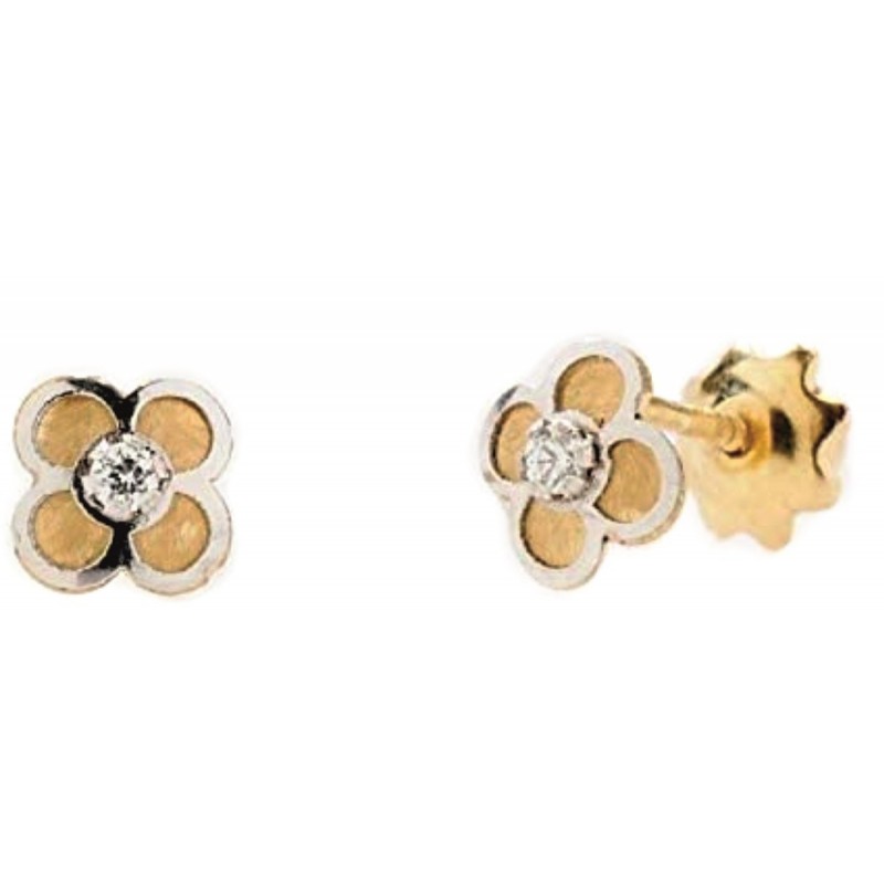 Pendientes de oro bicolor para niña de 18 quilates con circonita