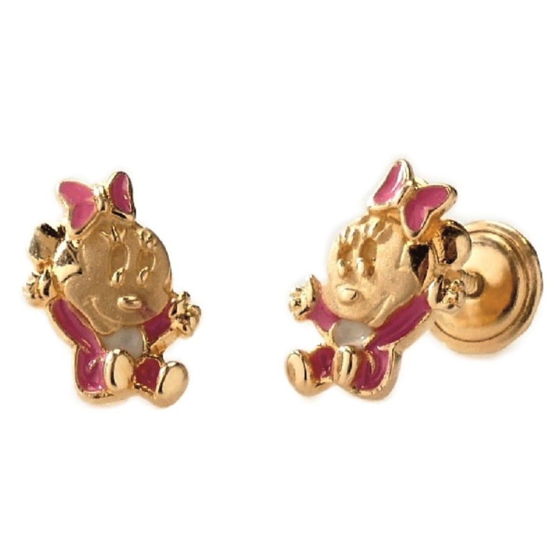 Pendientes para bebe en oro de minnie mouse