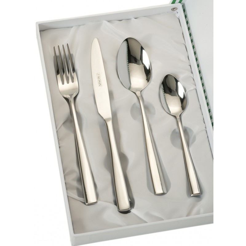 Set 4 cubiertos lineas rectas estuche beige