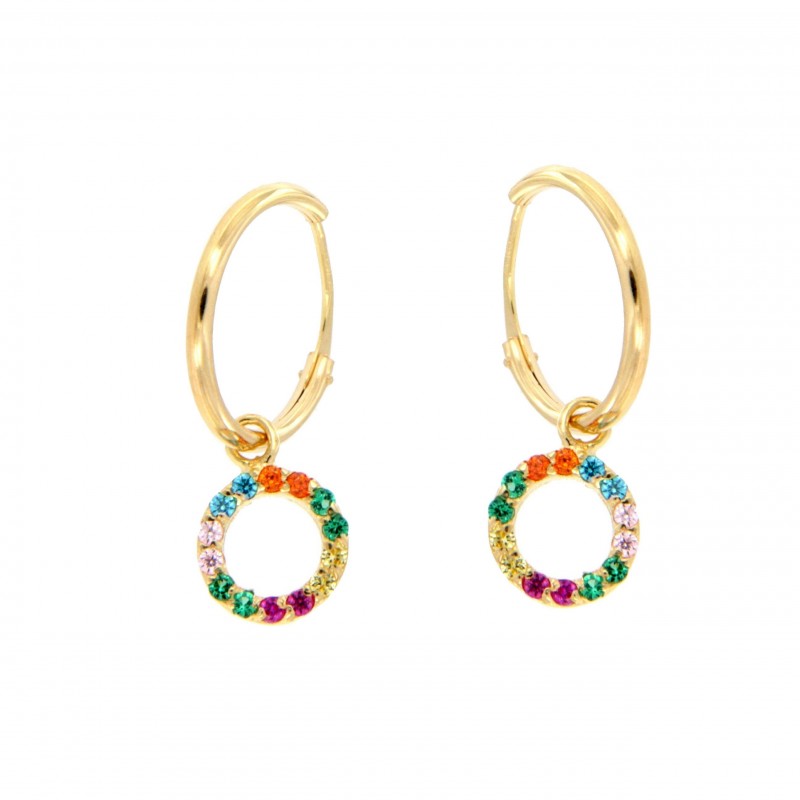 Pendientes aro disco multicolor oro 18k [35-10501-dc-p]