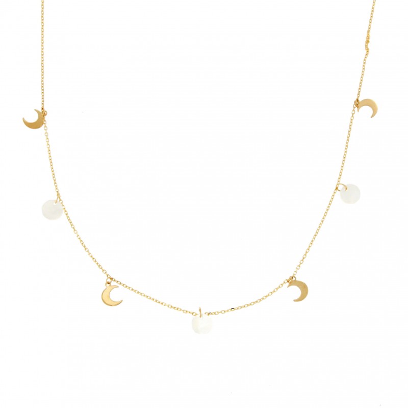 Gargantilla lunas y discos nacar, oro 18k [35-148]