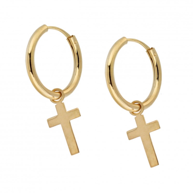 Pendientes aro cruz oro 18k [35-3033-cr-p]