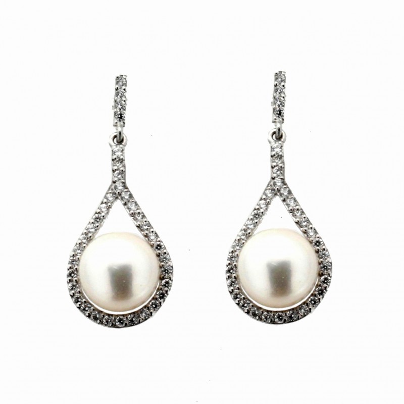 Pendientes perla oro blanco oro 18k [3-53971-p]