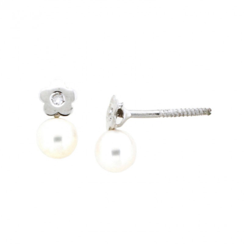 Pendientes diamantes perla oro blanco