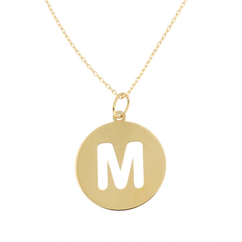 Colgante letra m con cadena oro amarillo 18k [35-5857-m ]