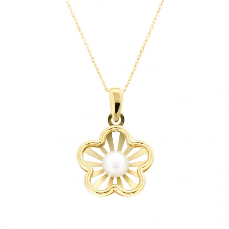 Colgante perla flor con cadena oro amarillo 18k [35-6175-cad ]