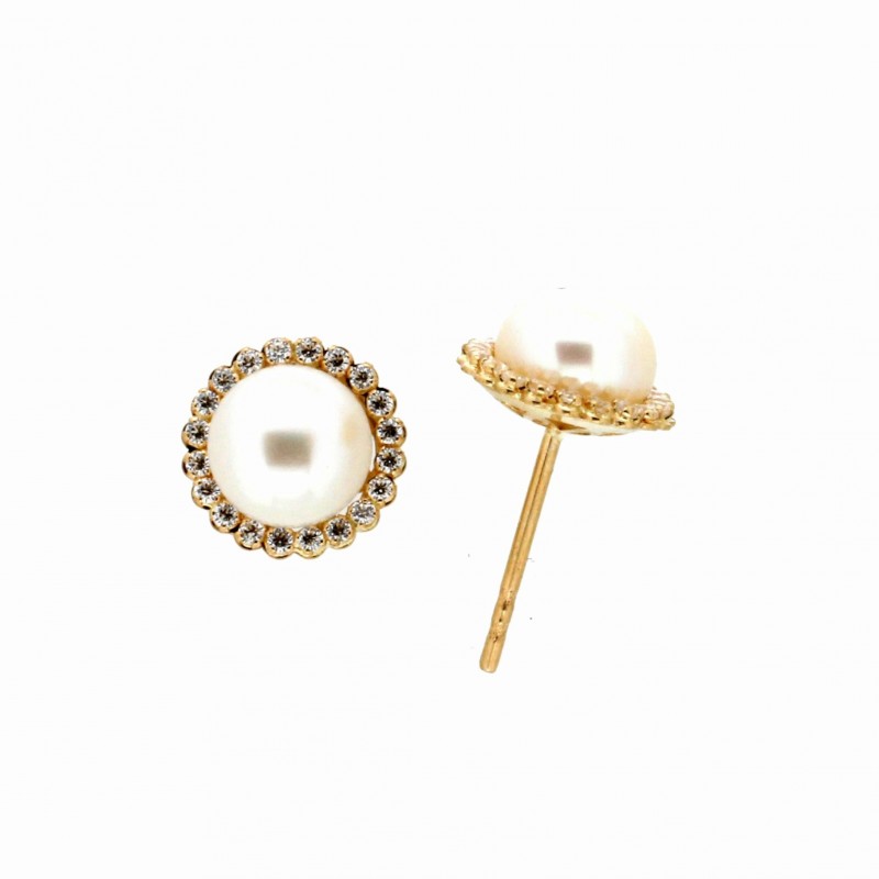 Pendientes perla oro amarillo 18K [35-8058-P]