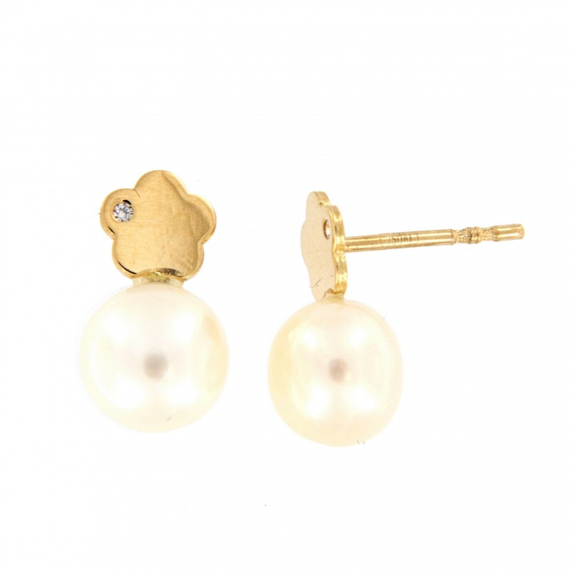 Pendientes flor perla comunion Oro 18k [35-8510-1-P]