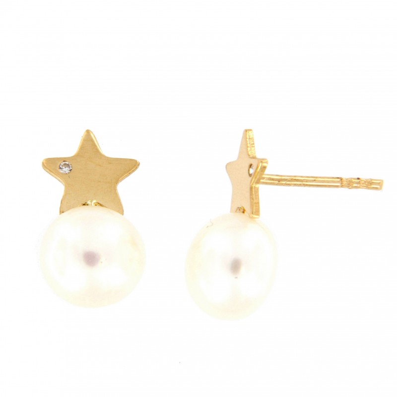 Pendientes estrella perla comunion Oro 18k [35-8512-1-P]