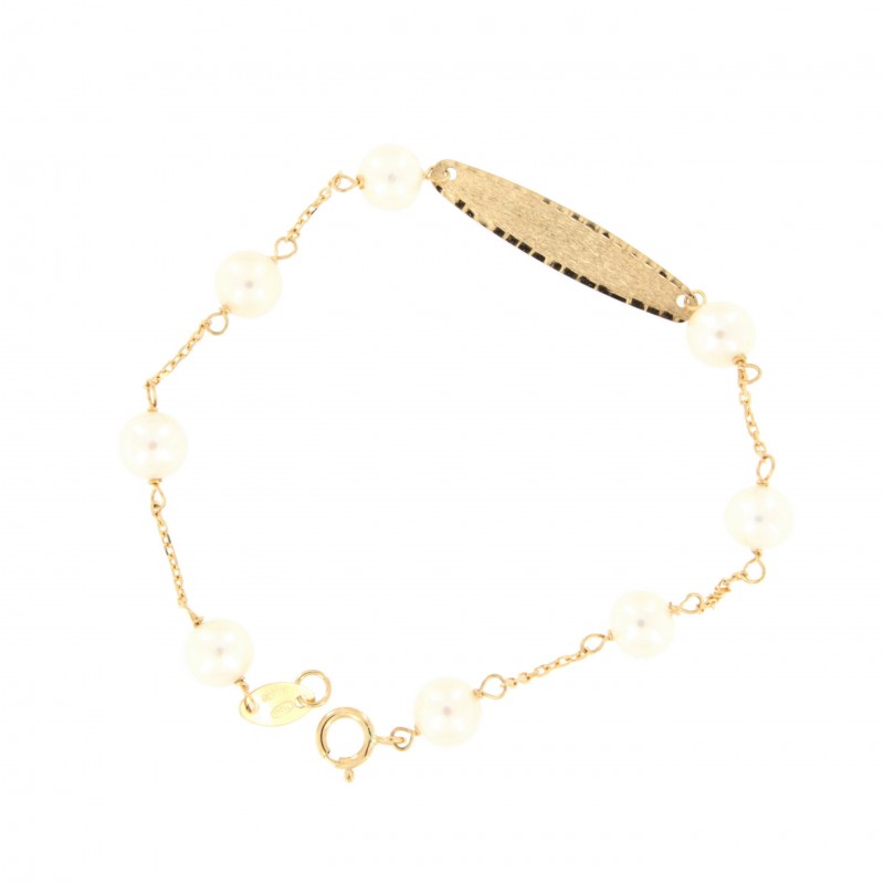 Pulsera chapa perlas comunion oro 18k [3-70646-pu]