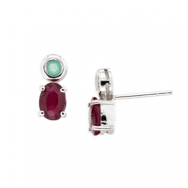 Pendientes esmeralda rubi oro blanco 18K [40-13739-ER-P]
