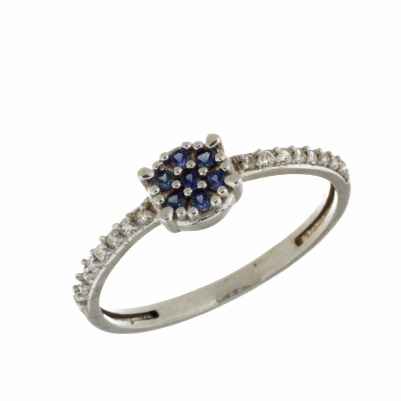 Sortija circonita color zafiro oro blanc