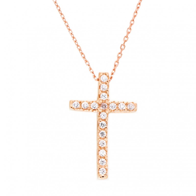 Cruz piedras con cadena oro rosa oro de 18k [51-1031-r]