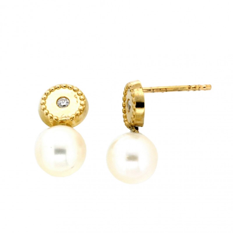 Pendientes perla oro amarillo 18K [54-28256-P]