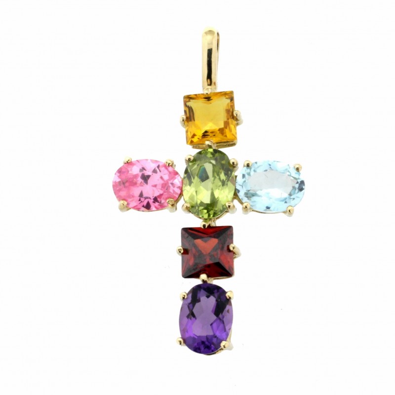 Cruz piedras oro de 18k [56-4173]