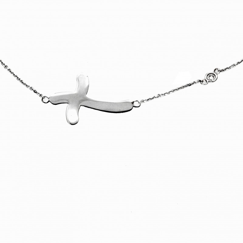 Cruz con cadena diamantes oro blanco oro de 18k garantizado [56-6073-3-1]