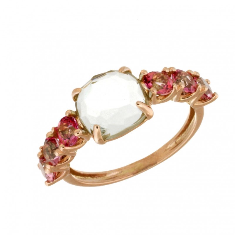 Sortija oro rosa topacio rosa amat verde