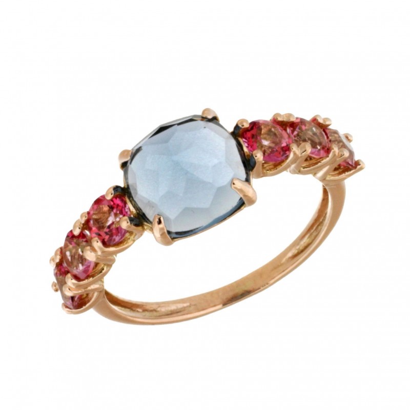 Sortija oro rosa topacio rosa london blu