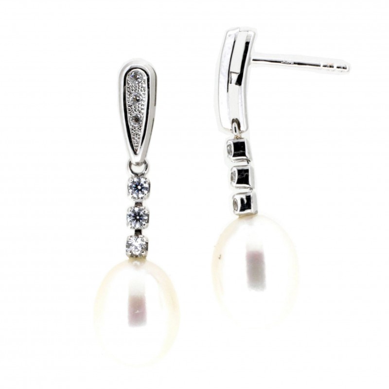 Pendientes perla oro blanco oro 18k [56-6635-1-p]