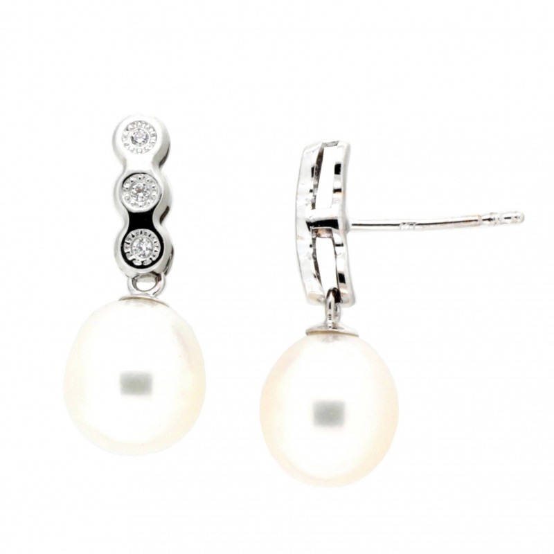 Pendientes perla oro blanco oro 18k [56-6637-1-p]