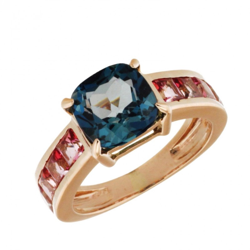 Sortija oro rosa london blue topac rosa