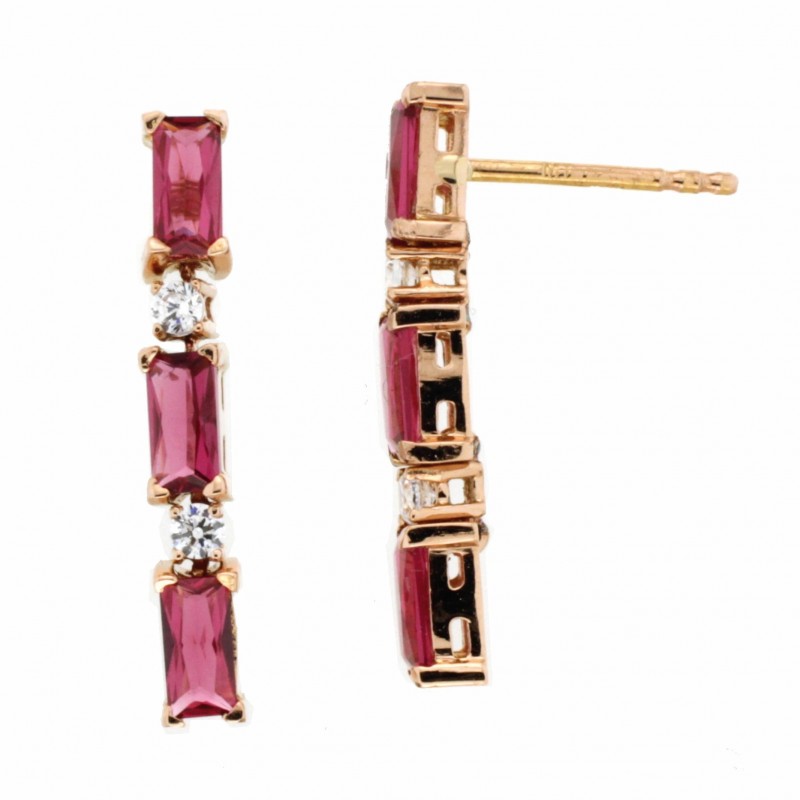 Pendientes oro rosa cuarzo fucsia oro 18k [56-7031-f-p9-839]