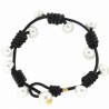 Pulsera oro perlas cuero negro oro 18k [60-k-3195-n]