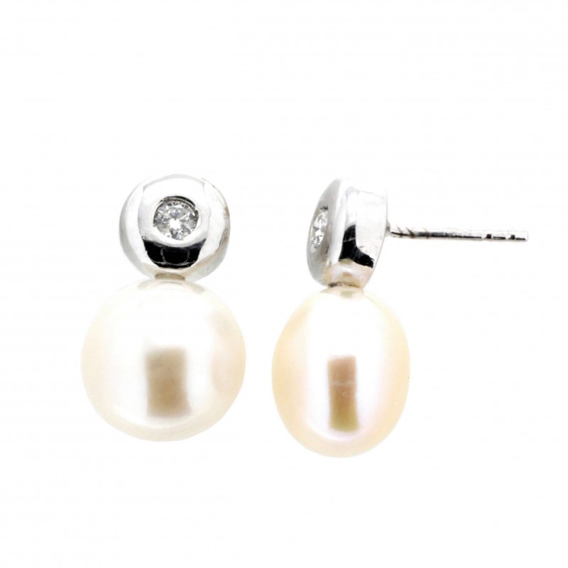 Pendientes diamantes perla oro blanco 18K [62-2155-1-P]