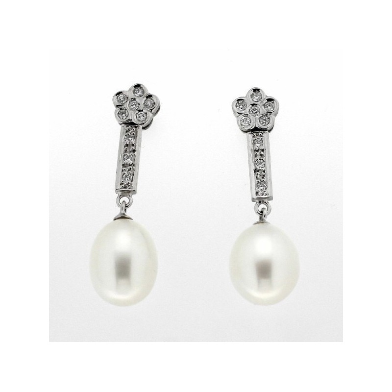 Pendientes diamantes perla oro 18k [67-8152-p]