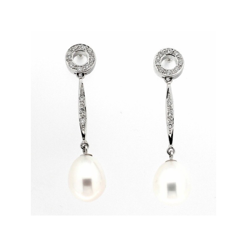 Pendientes diamantes perla oro 18k [67-8994-p]