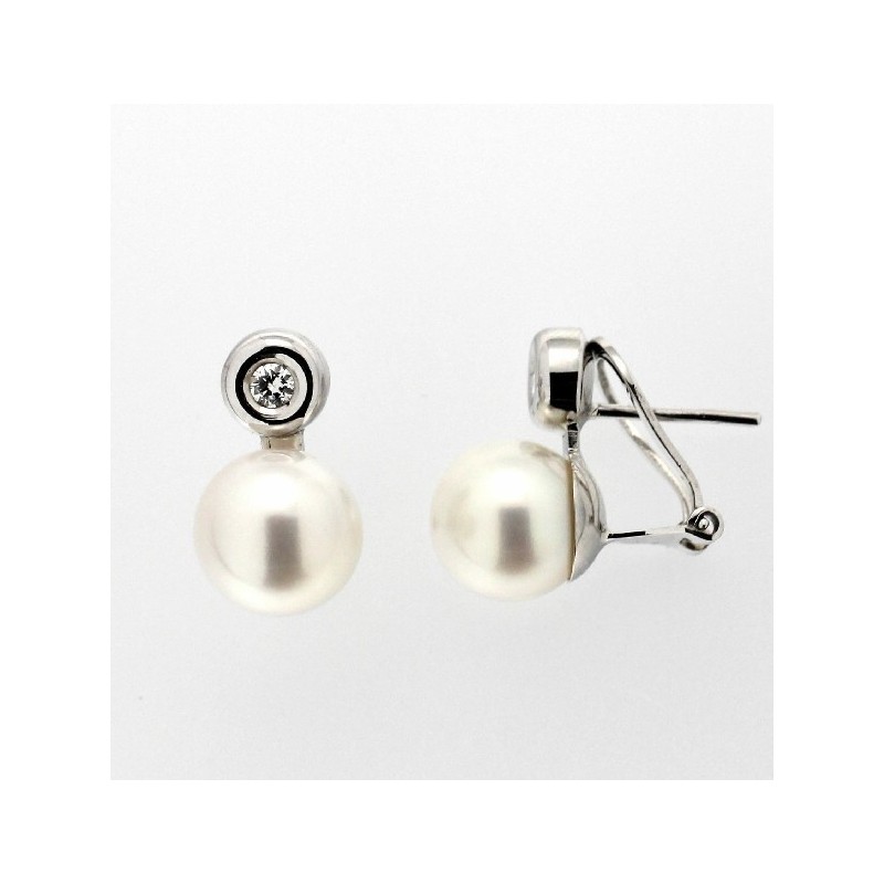 Pendientes diamantes perla china oro blanco 18K [67-9251-P]