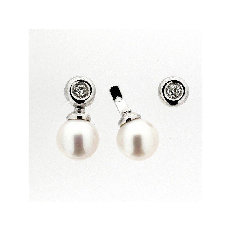 Pendientes diamantes perla oro blanco 18K [70-11375-P]