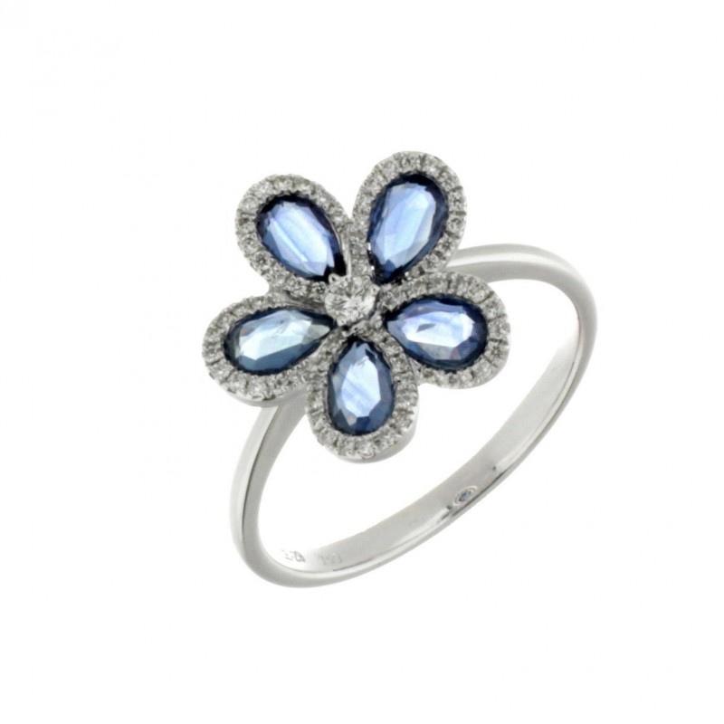 Sortija diamantes zafiros oro blanco